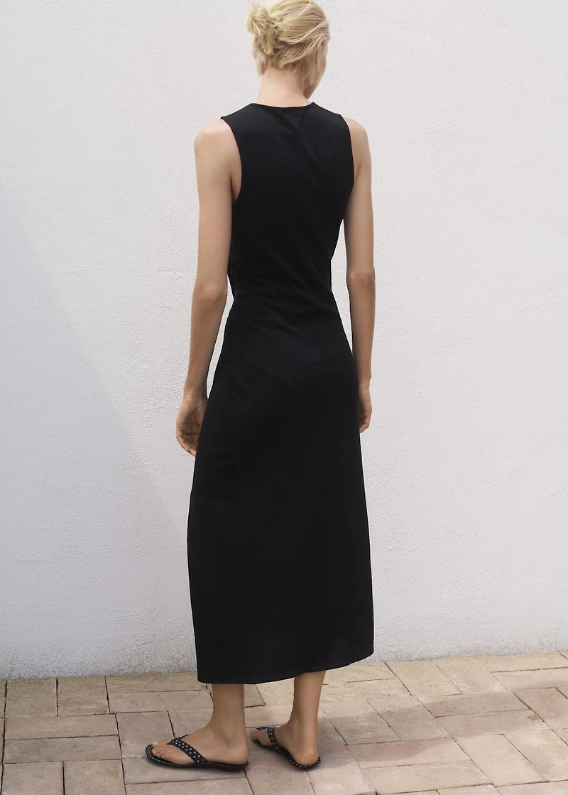 Gathered cotton midi-dress