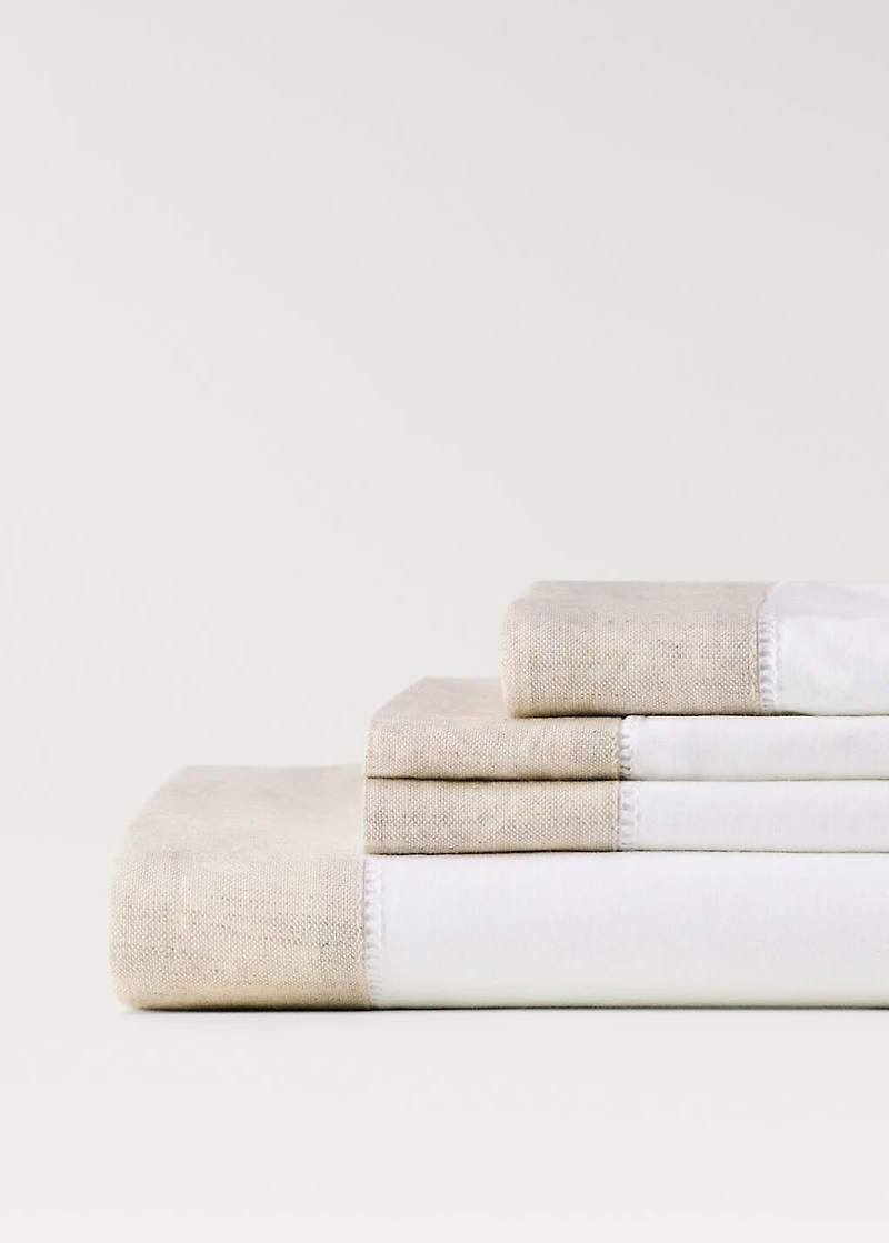 Cotton percale top sheet with linen trim for 135/140 cm bed