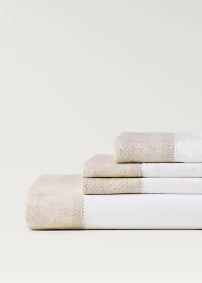 Cotton percale top sheet with linen trim for 135/140 cm bed