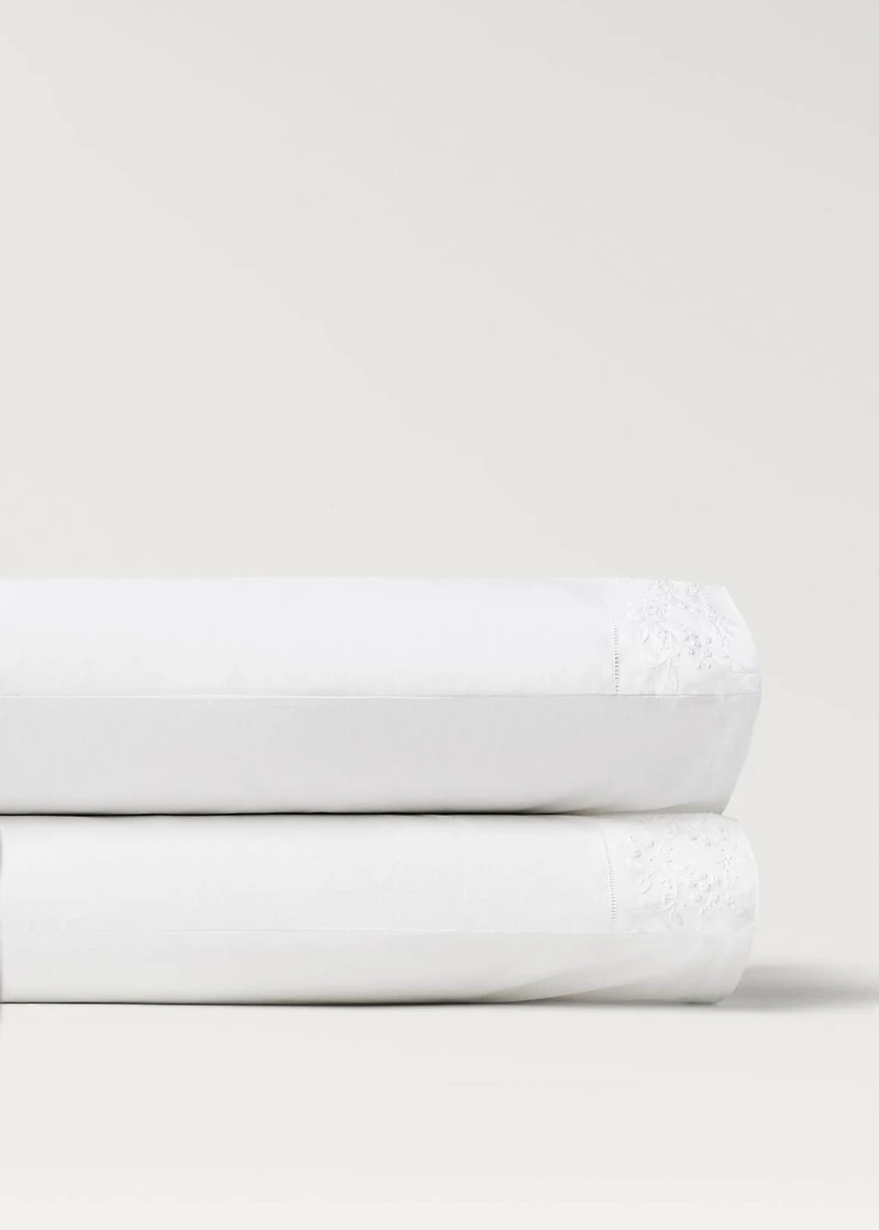 Two pillowcases embroidered floral percale cotton 50x75 cm