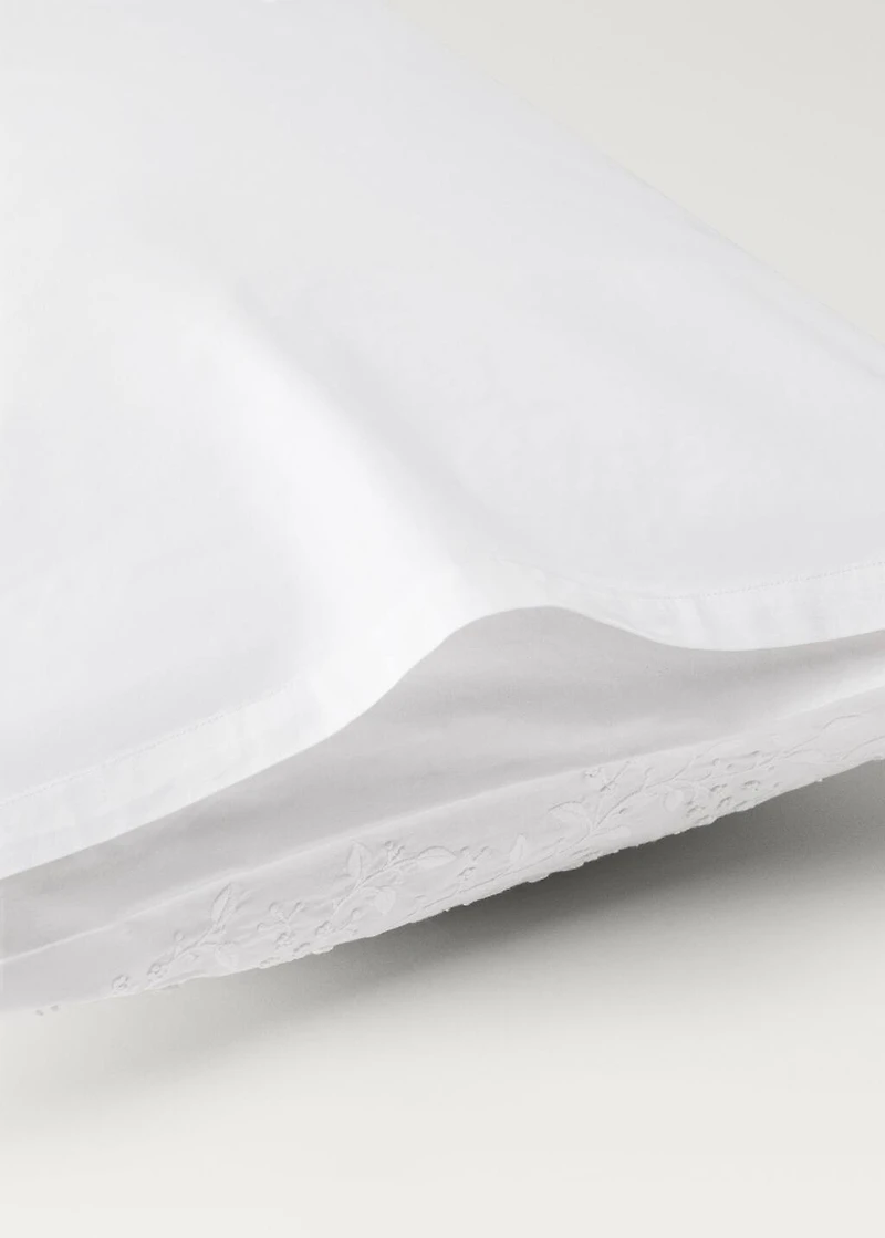 Two pillowcases embroidered floral percale cotton 50x75 cm