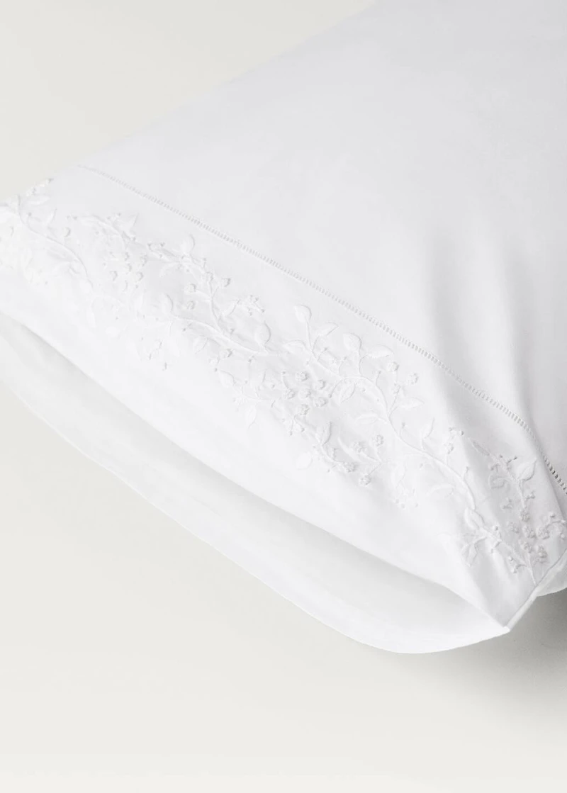 Two pillowcases embroidered floral percale cotton 50x75 cm
