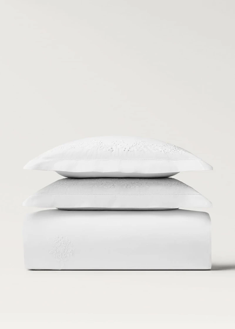 Percale cotton duvet cover with embroidered flowers for 150/160 cm bed