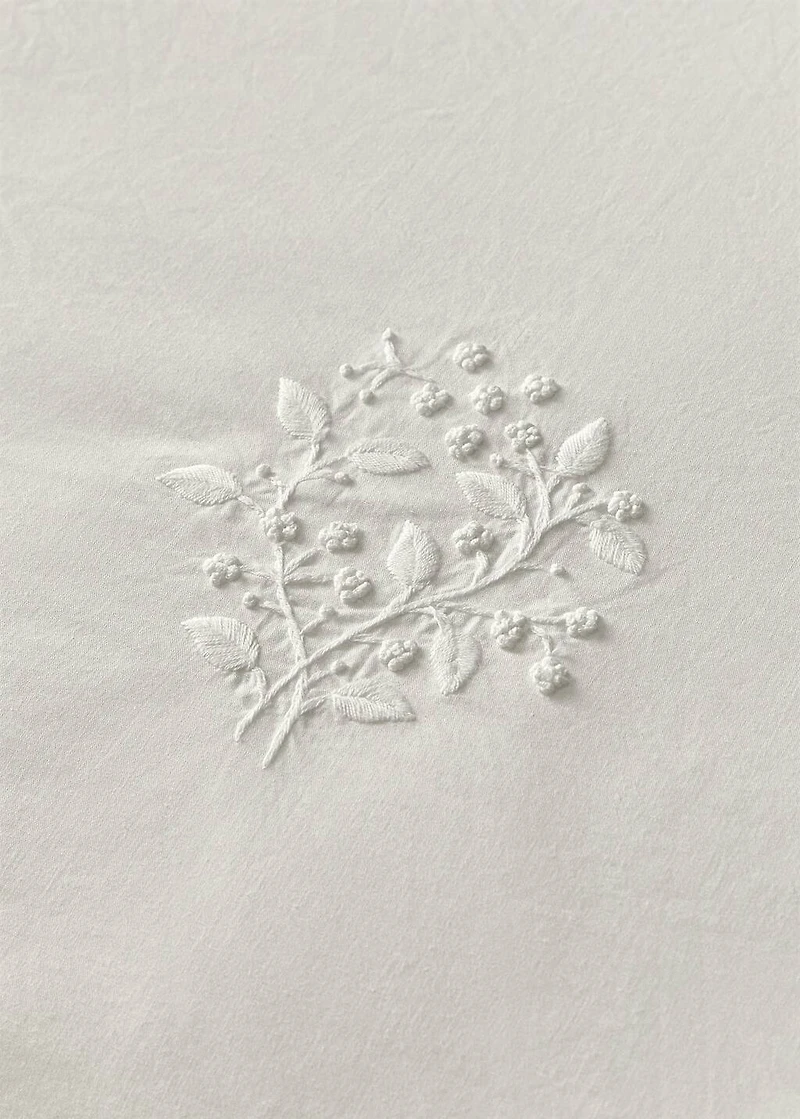 Percale cotton duvet cover with embroidered flowers for / cm bed