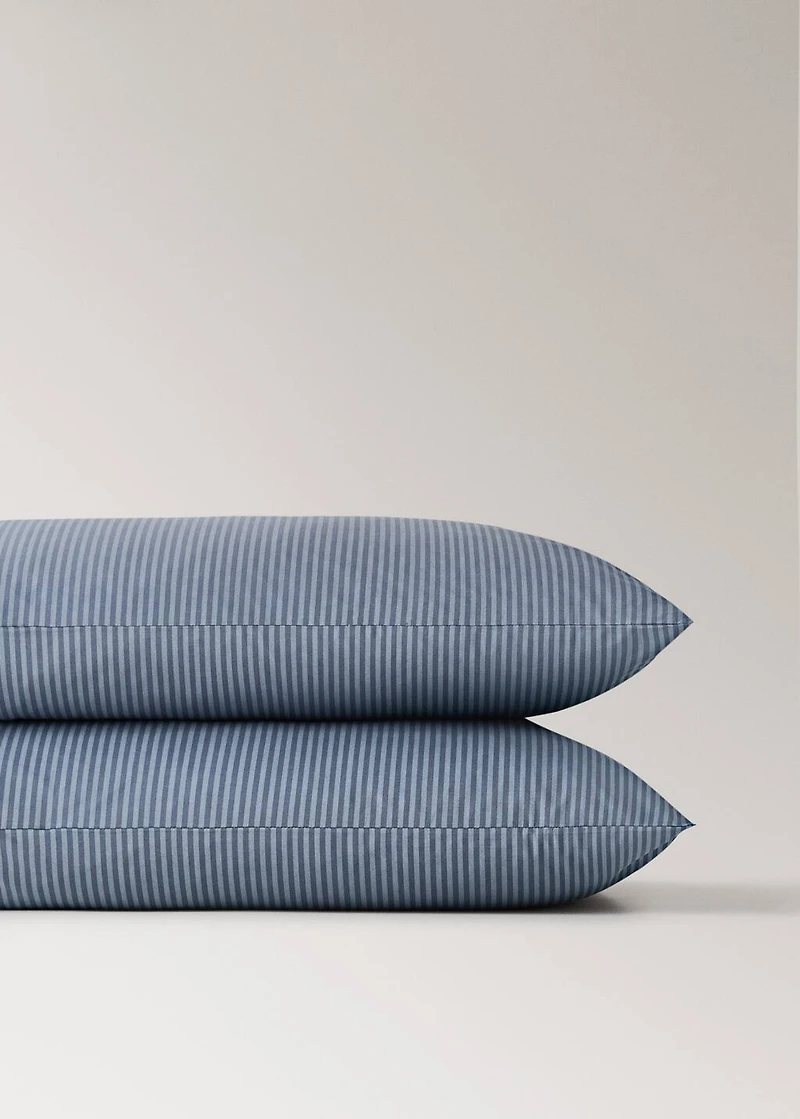 Two reversible percale cotton striped pillowcases 50x75 cm