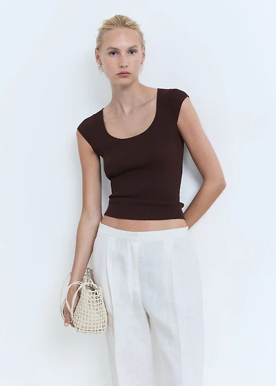 Short-sleeved ribbed sweater