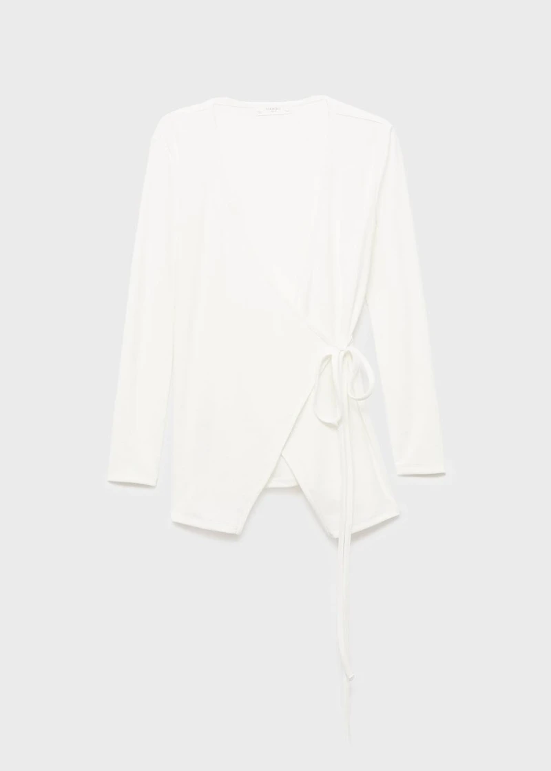 Rib-knit cardigan with tie
