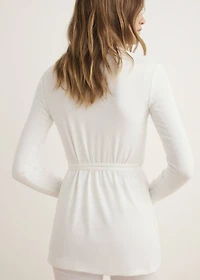Rib-knit cardigan with tie