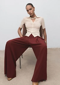 Wide-leg pleated suit pants