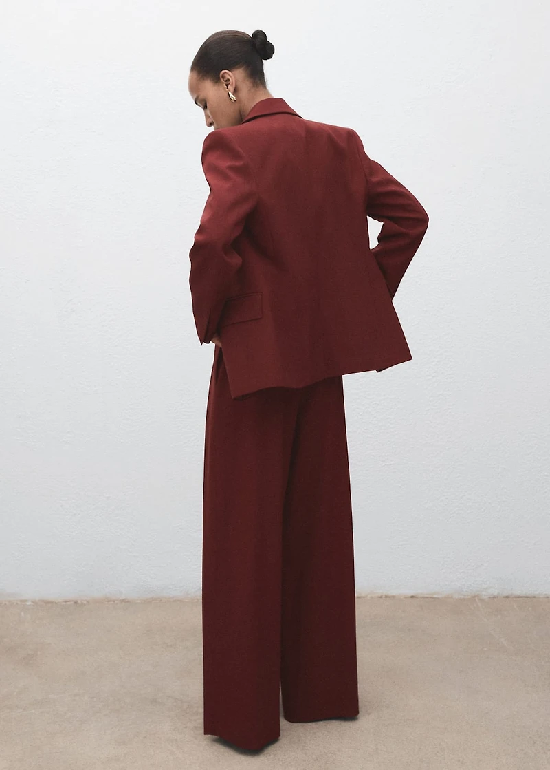 Wide-leg pleated suit pants