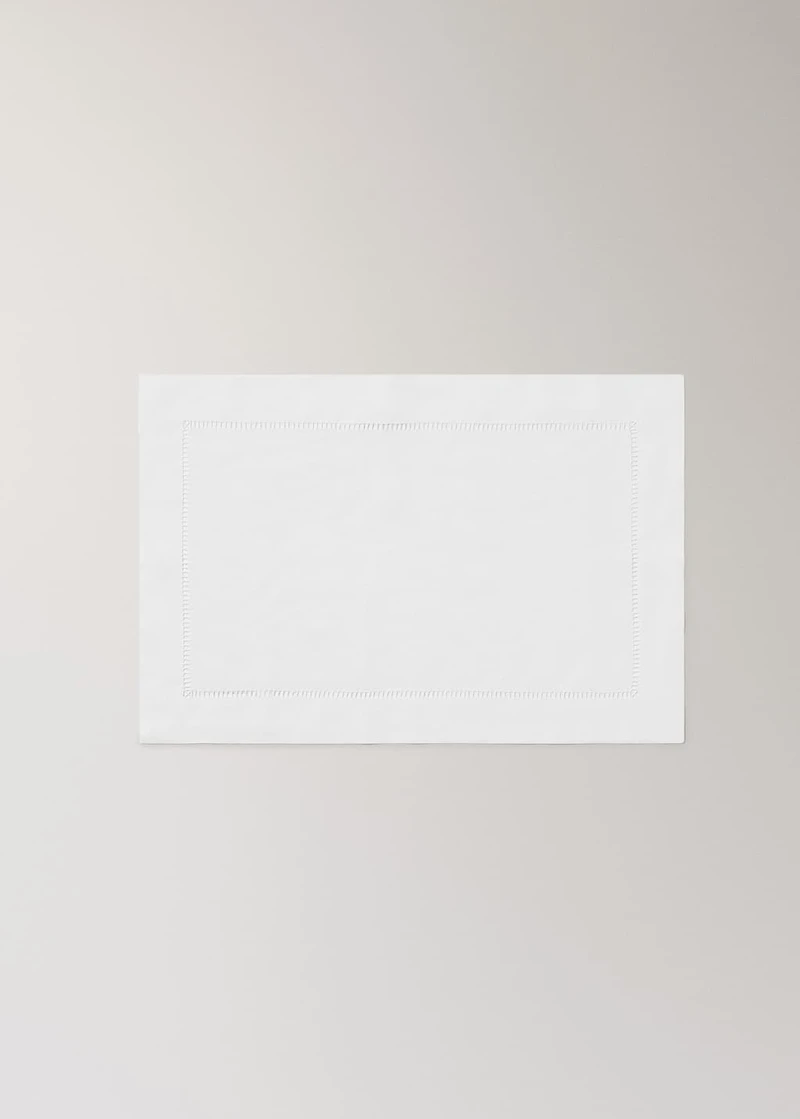 Embroidered hemstitched linen placemat