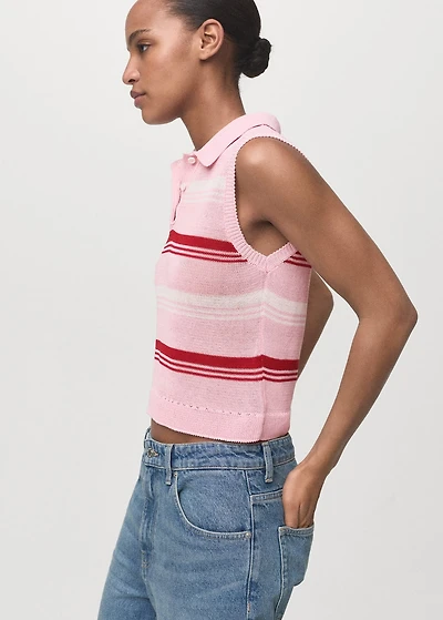 Striped knitted polo-neck top