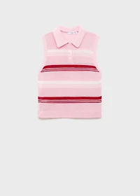 Striped knitted polo-neck top