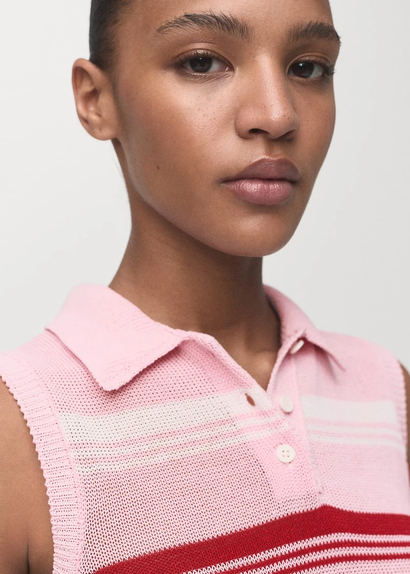 Striped knitted polo-neck top