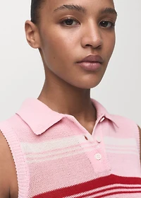 Striped knitted polo-neck top