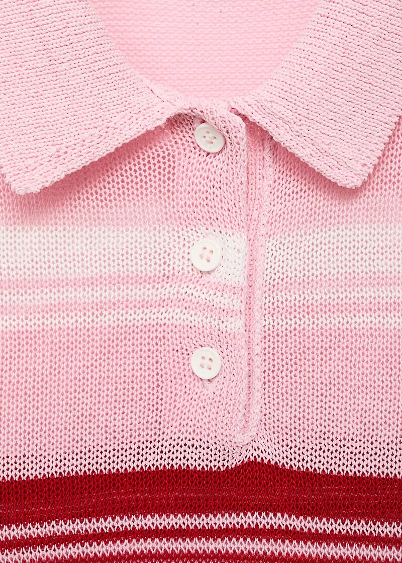 Striped knitted polo-neck top
