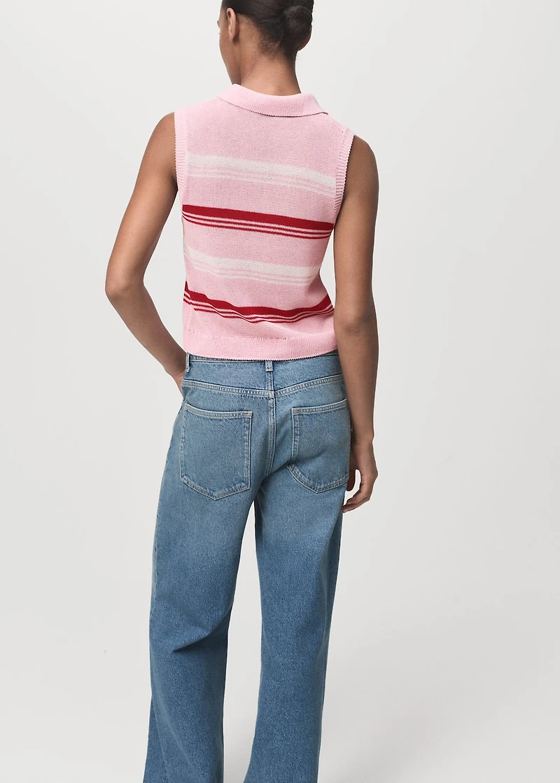 Striped knitted polo-neck top