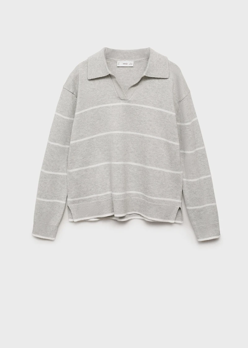 Striped polo-neck sweater