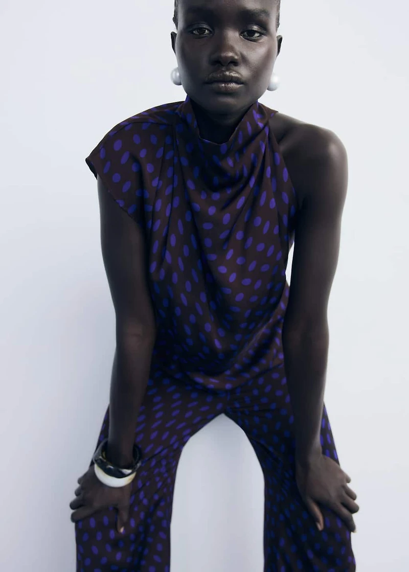Polka-dot blouse with draped collar