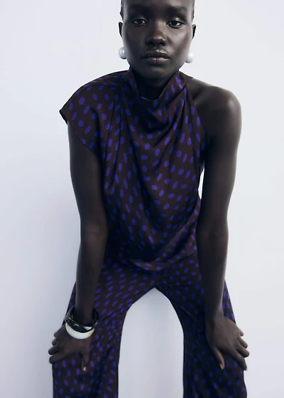 Polka-dot blouse with draped collar