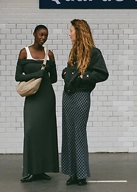 Checked long skirt
