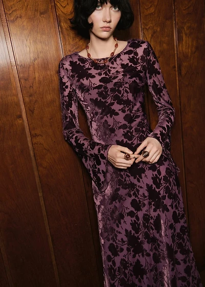 Floral jacquard dress with bell sleeves