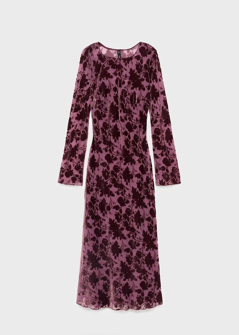 Floral jacquard dress with bell sleeves