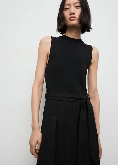 Combined woven dress with belt