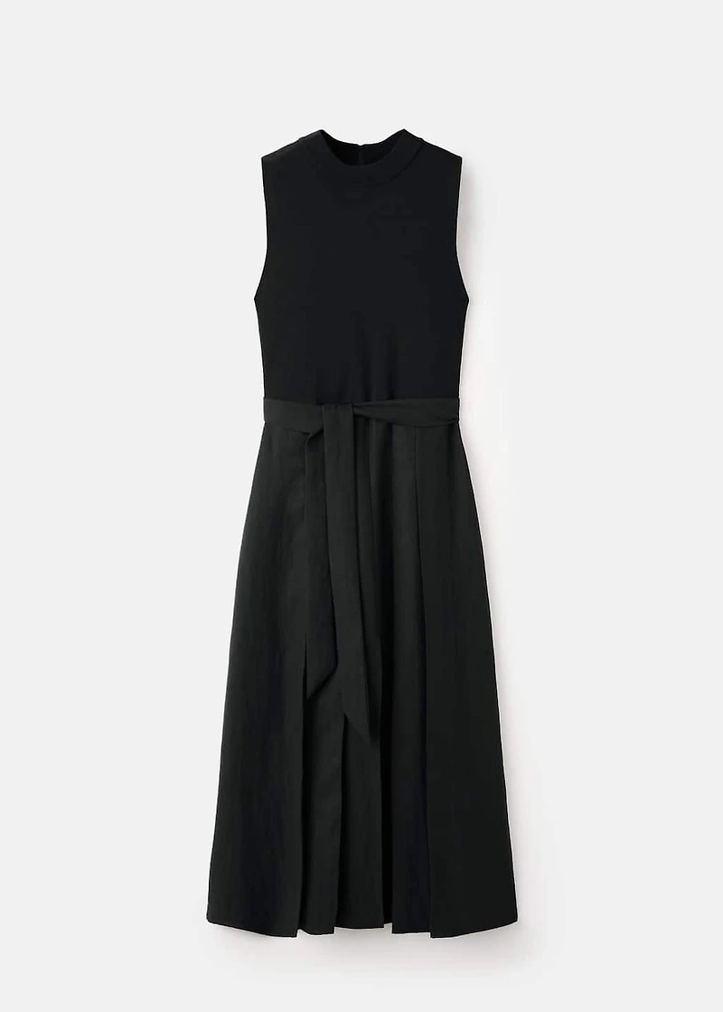 Combined woven dress with belt