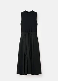 Combined woven dress with belt
