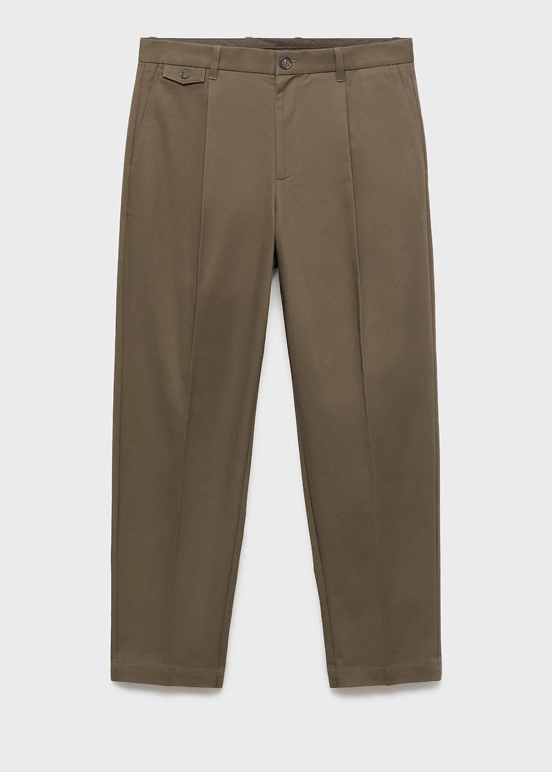 Regular fit pleated cotton pants