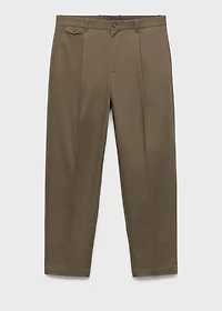 Regular fit pleated cotton pants