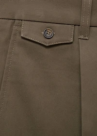 Regular fit pleated cotton pants