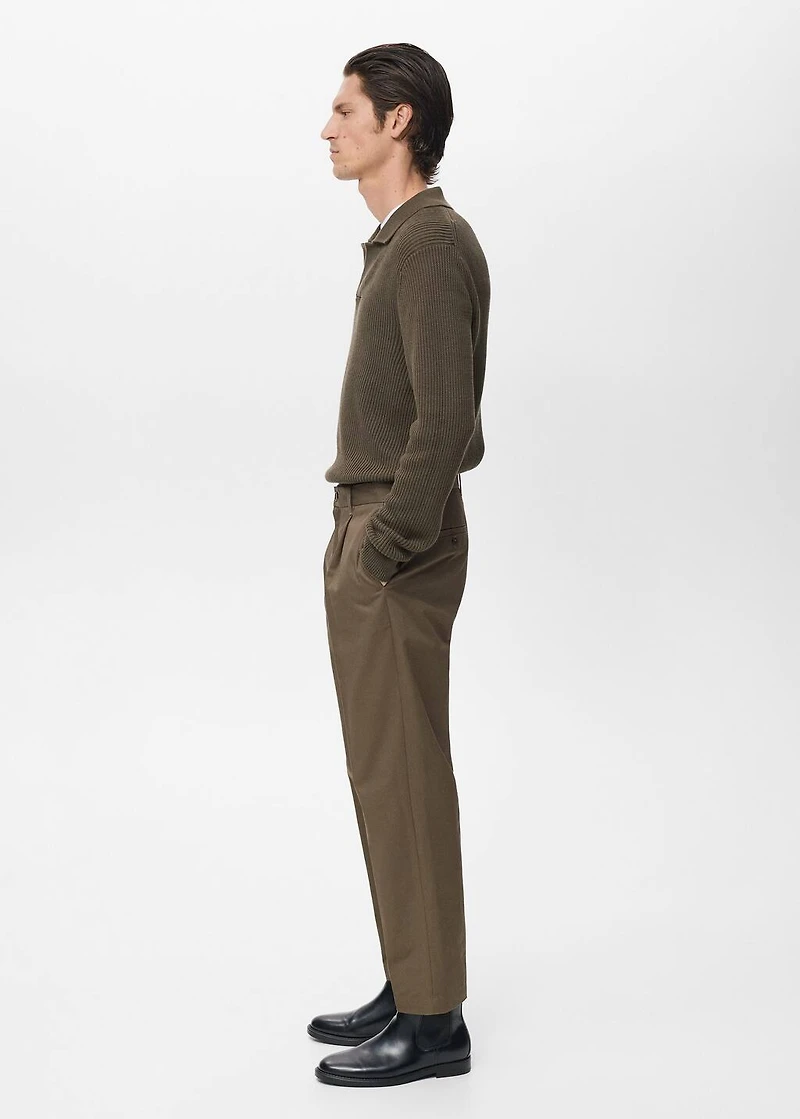 Regular fit pleated cotton pants