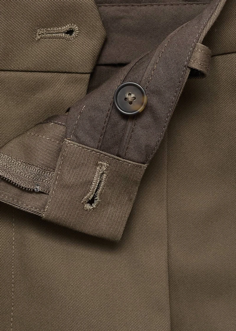 Regular fit pleated cotton pants