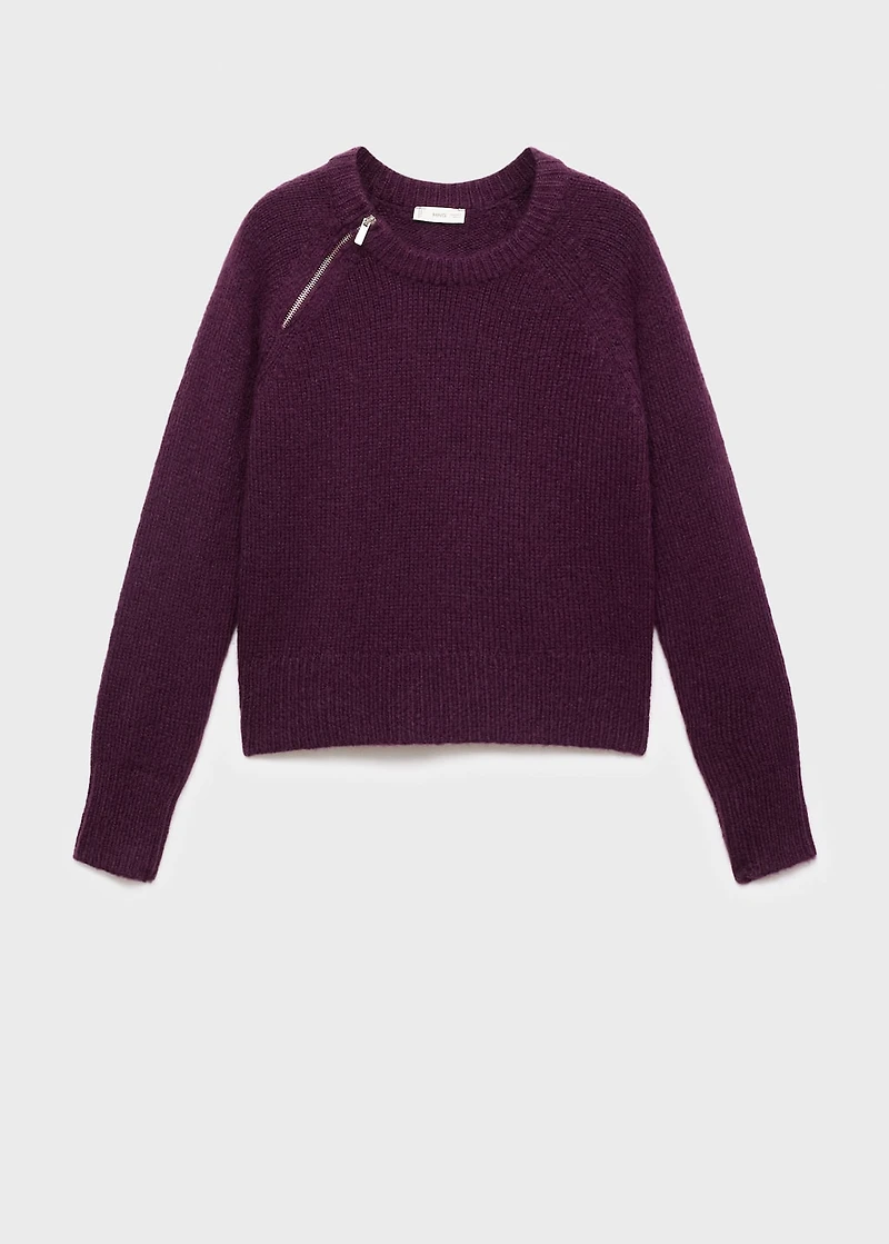 Knitted sweater with zip collar