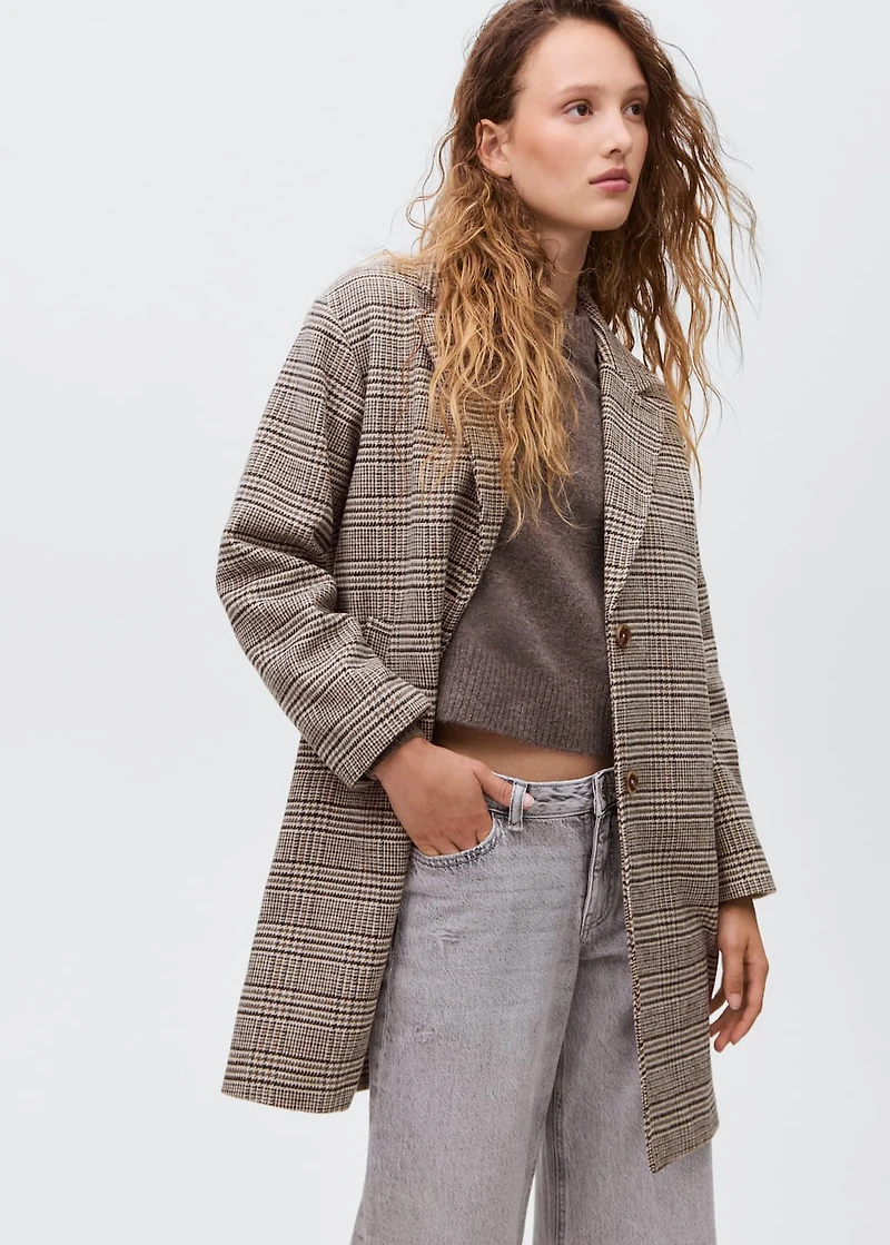 Houndstooth wool-blend coat