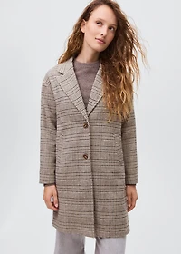 Houndstooth wool-blend coat