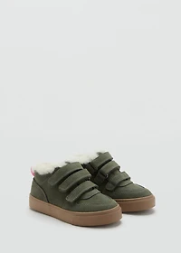 Leather and fur-effect trainers