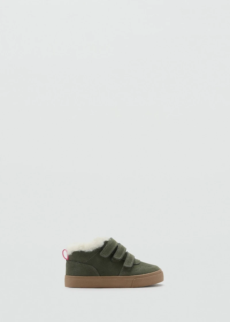 Leather and fur-effect trainers