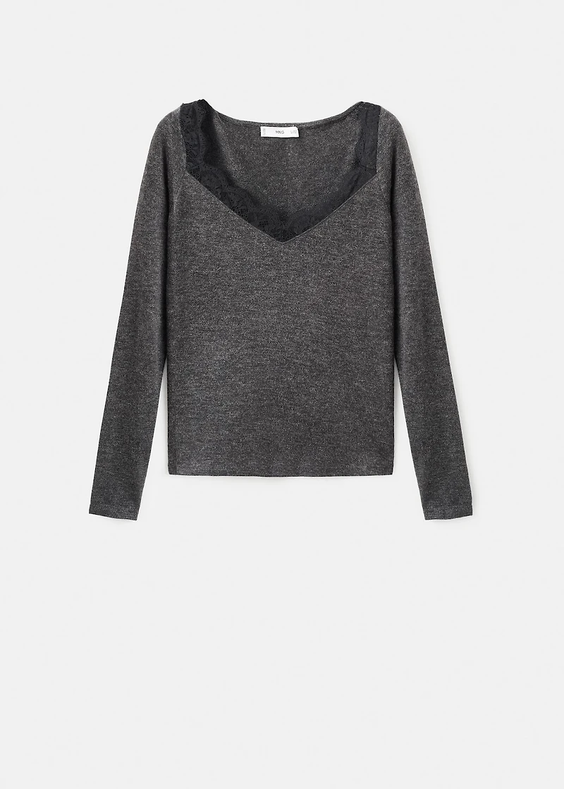 Lace-trimmed scoop-neck top