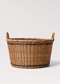 Medium round rattan basket with handles