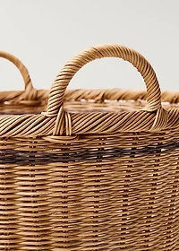 Medium round rattan basket with handles