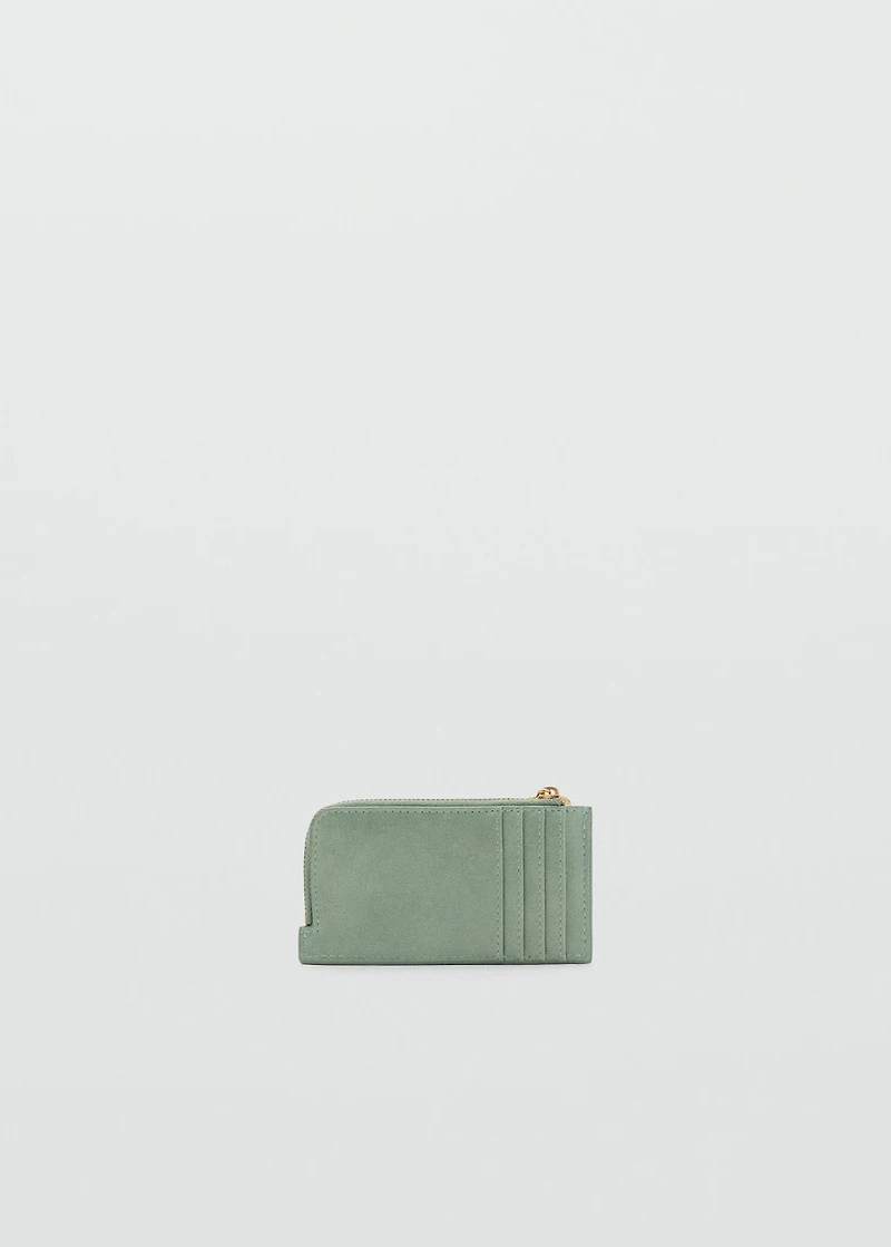 Hammered leather-effect card holder with zipper