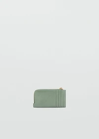 Hammered leather-effect card holder with zipper