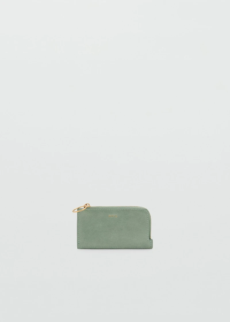 Hammered leather-effect card holder with zipper