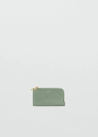 Hammered leather-effect card holder with zipper
