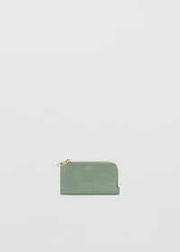 Hammered leather-effect card holder with zipper