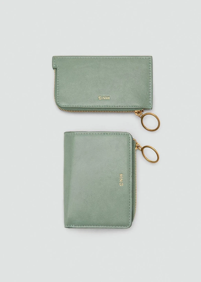 Hammered leather-effect card holder with zipper