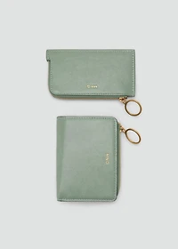 Hammered leather-effect card holder with zipper